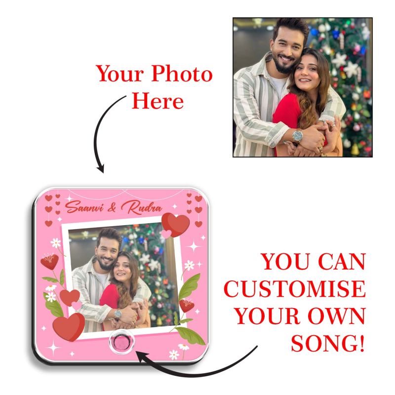 Birthday Gift for Wife  Personalized Musical Fridge Magnet Photo Frame for Couples | Custom Photo & Audio Playable Song Frame Type-C Rechargeable Smart Memory Fridge Magnet
